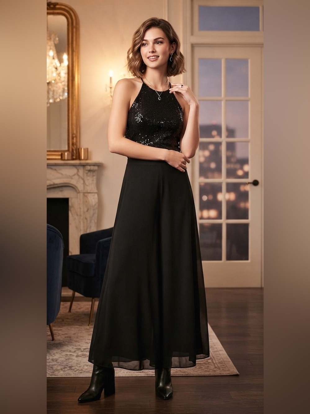Prelude Chiffon flowy black dress pants